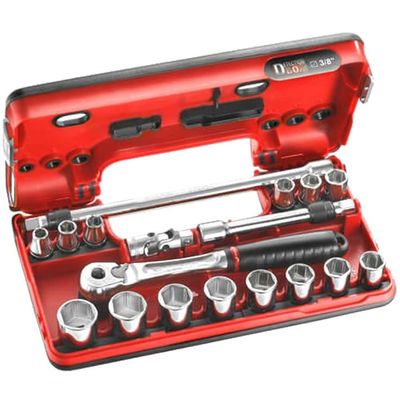 Facom 18 Piece 3/8" Drive Hex Socket Set Metric in Detection Box 3/8"