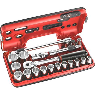 Facom 21 Piece 1/2" Drive Locking Bi Hex Socket Set Metric in Detection Box 1/2"