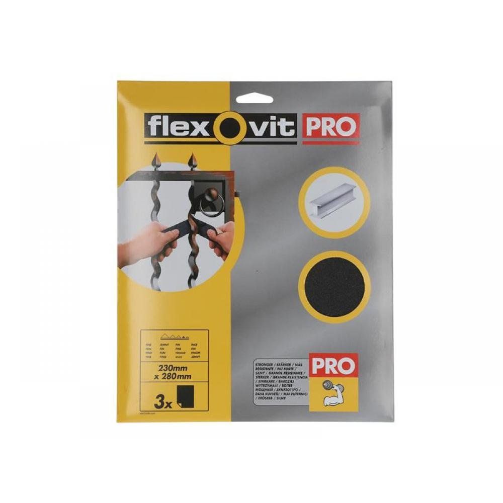 Flexovit Emery Cloth Sanding Sheets Fine Pack of 3 - Image 1