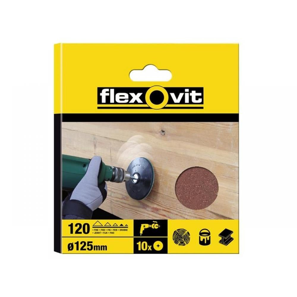 Flexovit Drill Mount Sanding Discs 125mm 80g Pack of 10 - Image 1