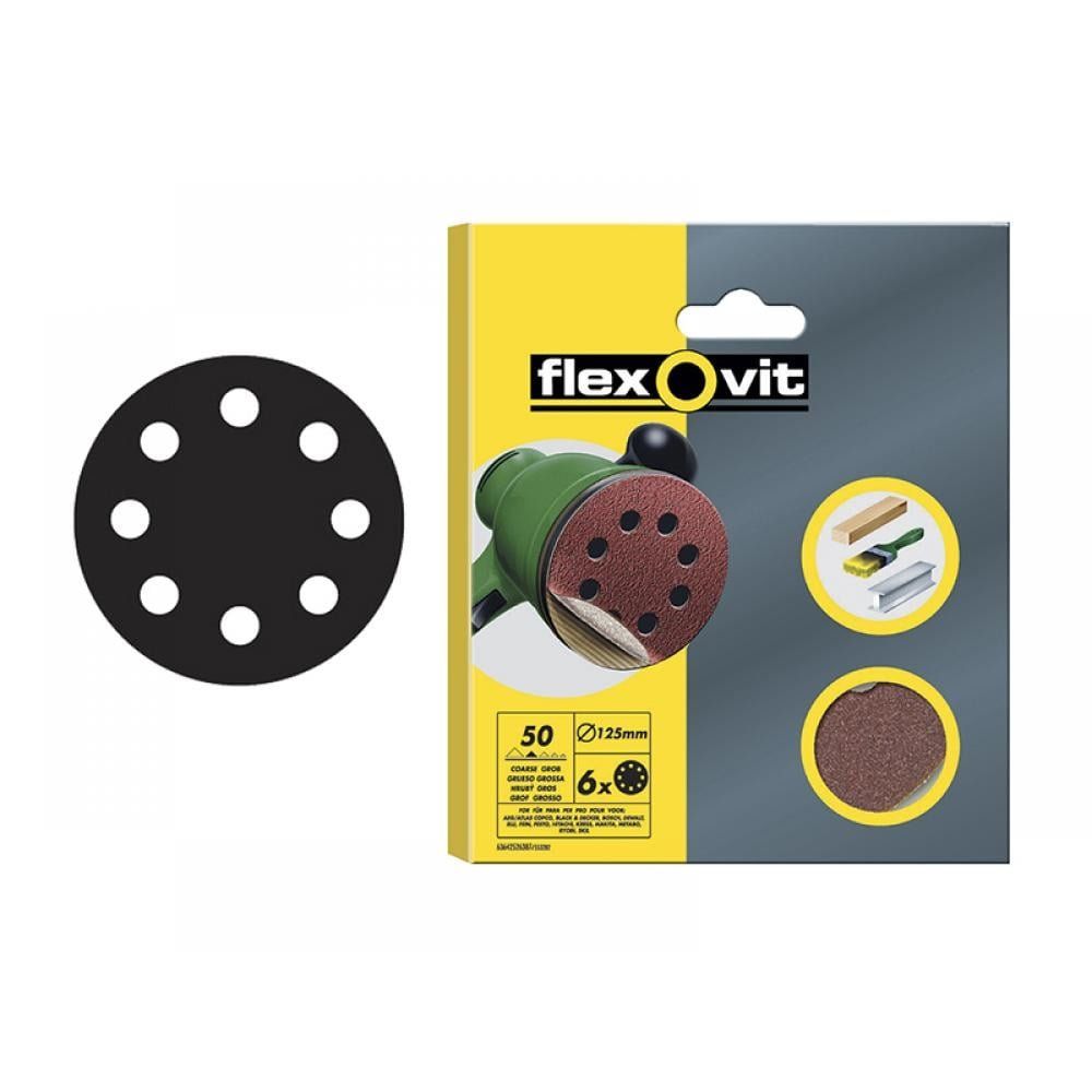 Flexovit 63642526384 Hook & Loop Sanding Disc 115Mm Coarse 50G (Pack 6) - Image 1