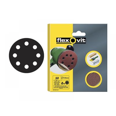 Flexovit 63642526387 Hook & Loop Sanding Disc 125Mm Coarse 50G (Pack 6)