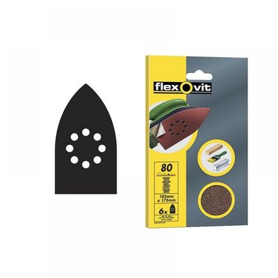 Flexovit 63642526402 Detail Hook & Loop Sanding Sheets 105X175Mm Coarse 50G (Pack 6)