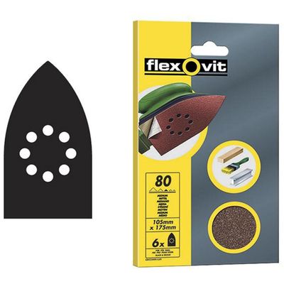 Flexovit 63642526404 Detail Hook & Loop Sanding Sheets 105X175Mm Medium 80G (Pack 6) - Thumbnail 2