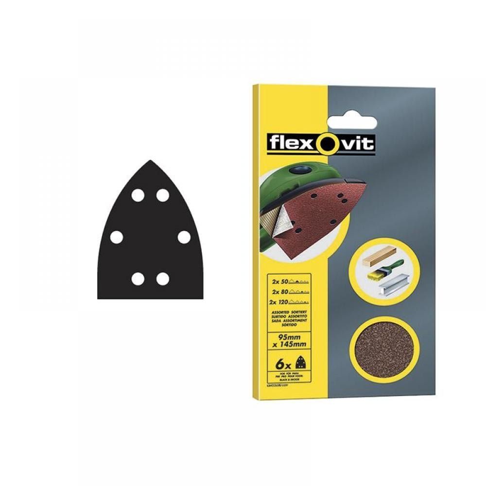 Flexovit 63642526409 Detail Hook & Loop Sanding Sheets 95X145Mm Fine 120G (Pack 6) - Image 1