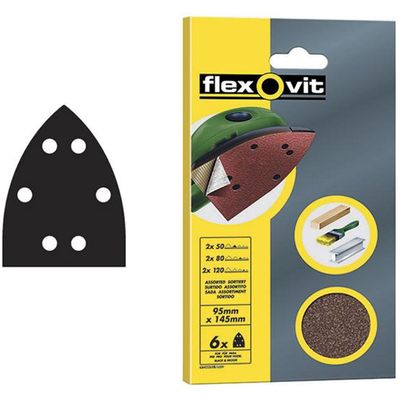 Flexovit 63642526409 Detail Hook & Loop Sanding Sheets 95X145Mm Fine 120G (Pack 6) - Thumbnail 2