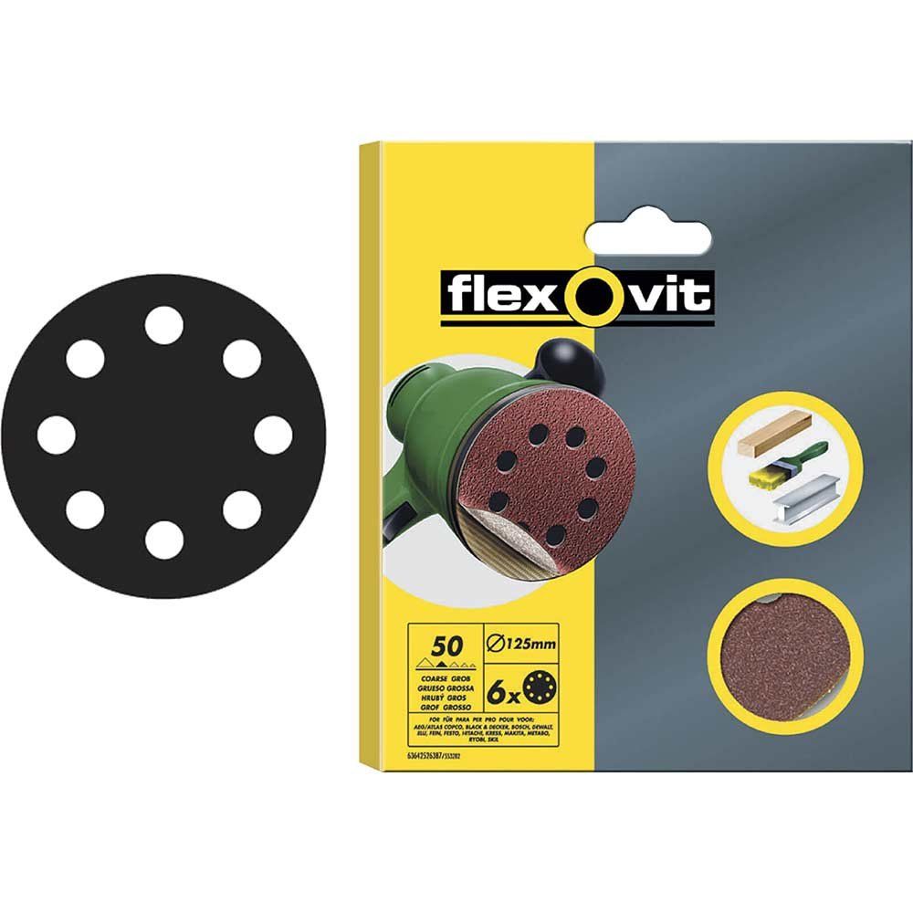 Flexovit 63642526710 Hook & Loop Sanding Disc 125Mm Assorted (Pack 25) - Image 1