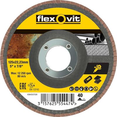 Flexovit 63642527528 Flap Disc For Angle Grinders 125Mm 40G