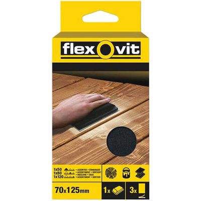 Flexovit 63642556830 Hook & Loop Sanding Block Kit Assorted 70 X 125Mm (Pack 3)