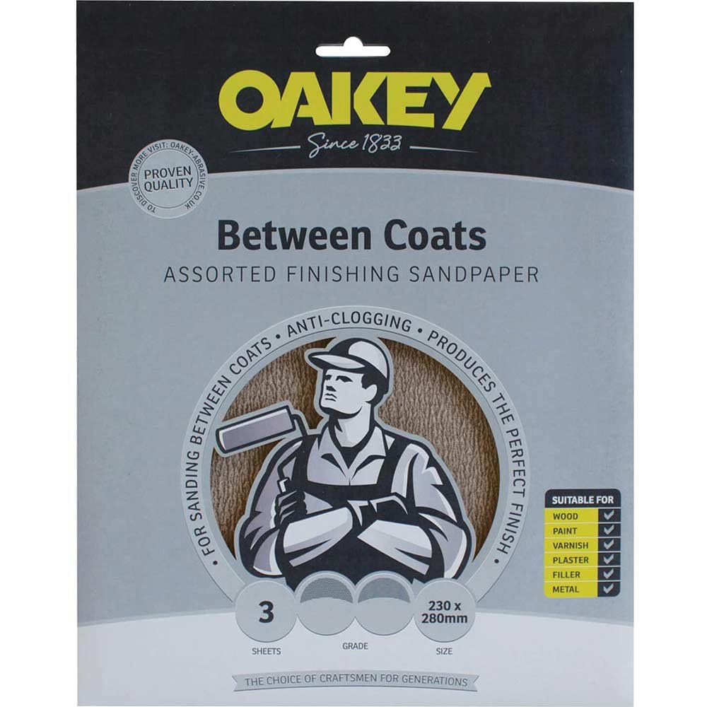 Oakey 66261116760 Between Coats Finishing Sandpaper 230 X 280Mm Assorted (3) - Image 1
