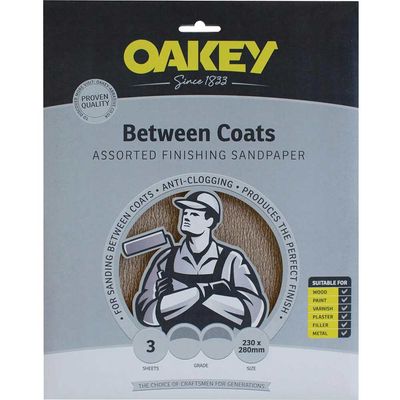 Oakey 66261116760 Between Coats Finishing Sandpaper 230 X 280Mm Assorted (3)