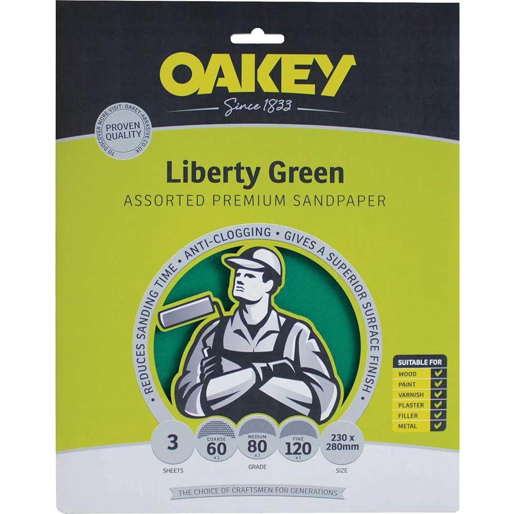 Oakey 63642584727 Liberty Green Aluminium Oxide Sheets 230 X 280Mm Assorted (3) - Image 1