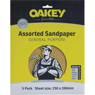 Oakey 66261135685 Glasspaper Sanding Sheets 230 X 280Mm Assorted (5)