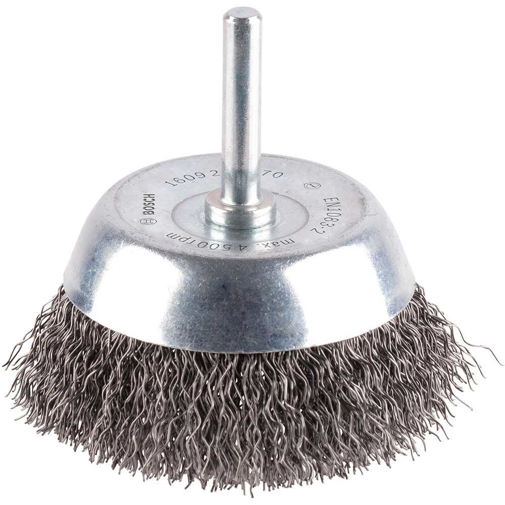 Bosch PRO 0.3mm Crimped Steel Wire Brush 70mm 6mm Shank - Image 1