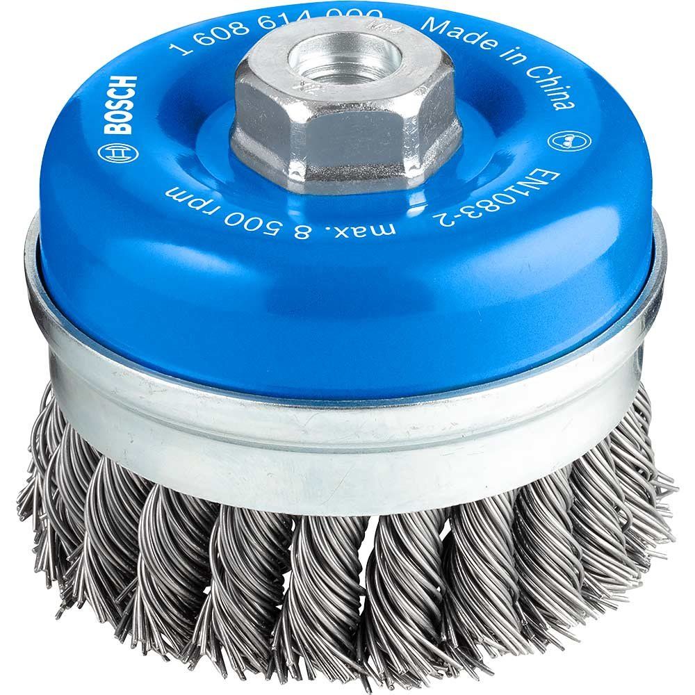 Bosch PRO 0.8mm Knotted Steel Wire Cup Brush 90mm M14 Thread - Image 1