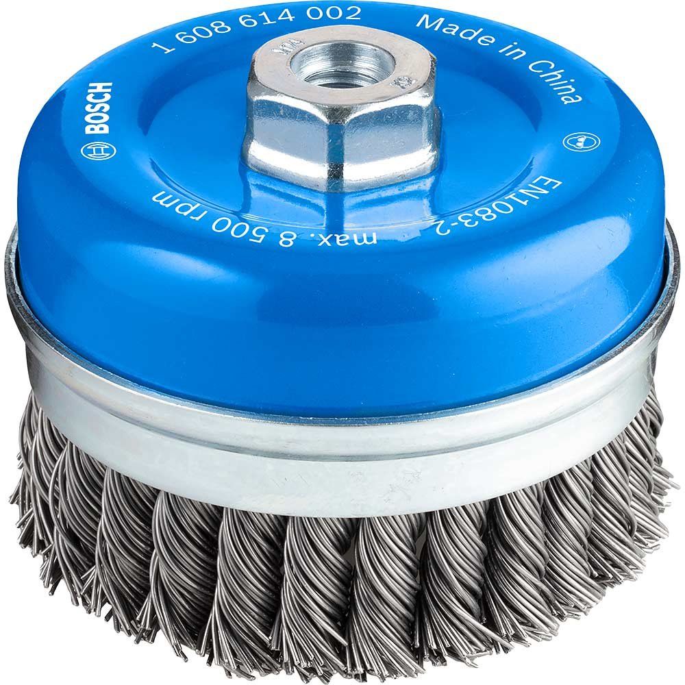 Bosch PRO 0.8mm Knotted Steel Wire Cup Brush 100mm M14 Thread - Image 1