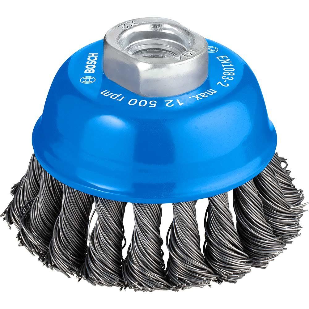 Bosch PRO 0.5mm Knotted Steel Wire Cup Brush 75mm M14 Thread - Image 1