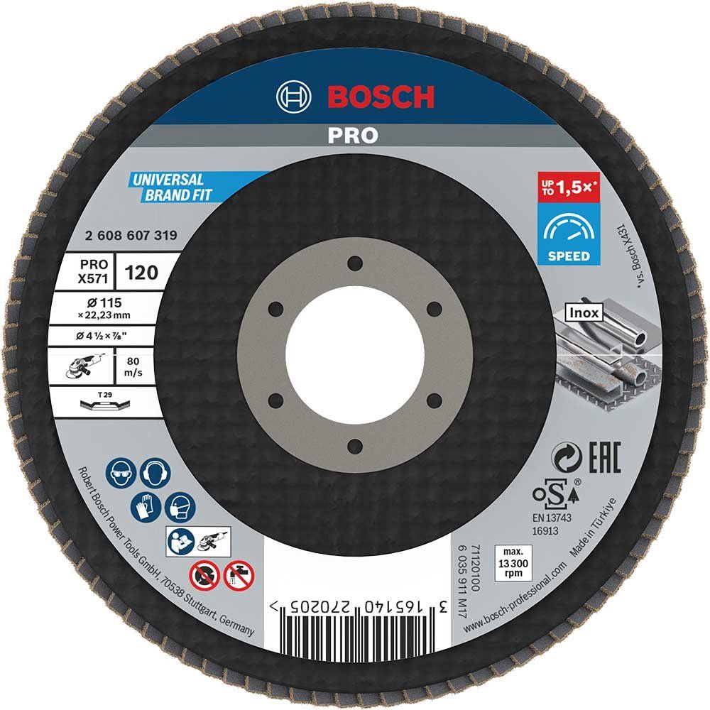 Bosch PRO Zirconium Abrasive Flap Disc 115mm 120g - Image 1
