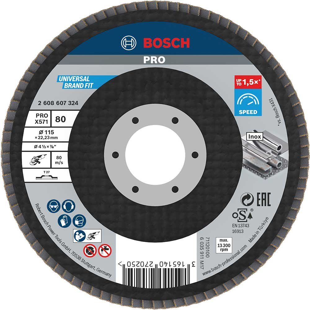 Bosch PRO X571 Best for Metal Straight Flap Disc 115mm 80g Pack of 1 - Image 1