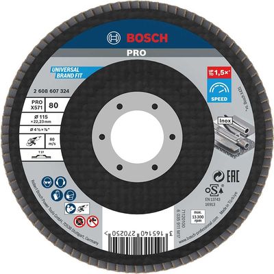 Bosch PRO X571 Best for Metal Straight Flap Disc 115mm 80g Pack of 1