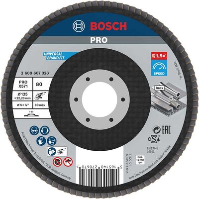 Bosch PRO X571 Best for Metal Straight Flap Disc 125mm 80g Pack of 1