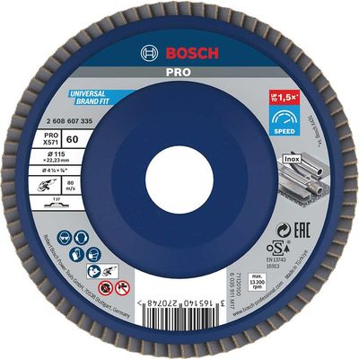 Bosch PRO X571 Best for Metal Straight Flap Disc 115mm 60g Pack of 1