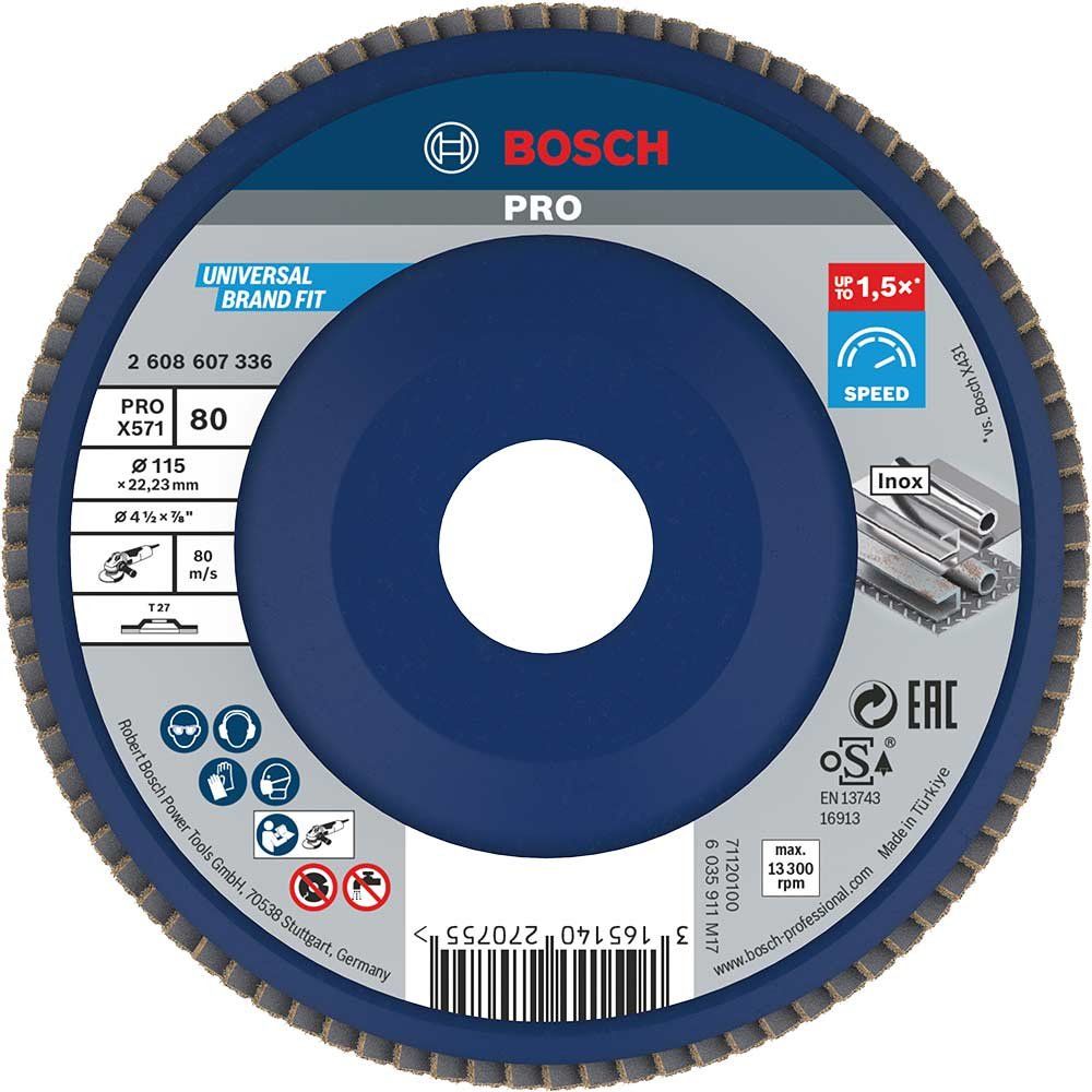 Bosch PRO X571 Best for Metal Straight Flap Disc 115mm 80g Pack of 1 - Image 1