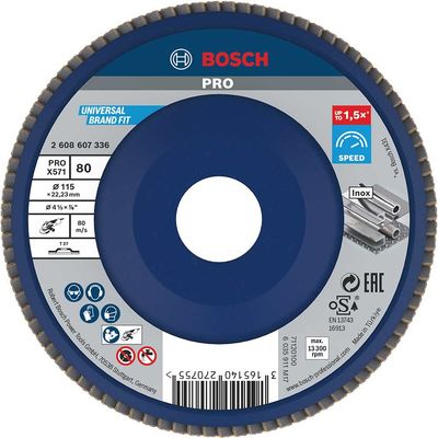Bosch PRO X571 Best for Metal Straight Flap Disc 115mm 80g Pack of 1