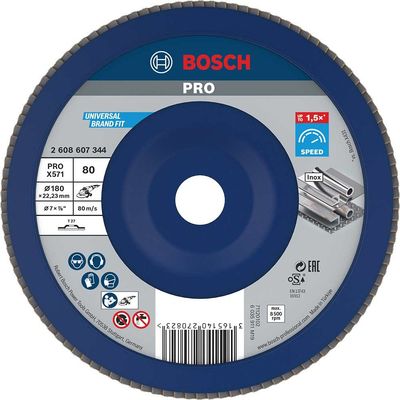 Bosch PRO X571 Best for Metal Straight Flap Disc 180mm 80g Pack of 1