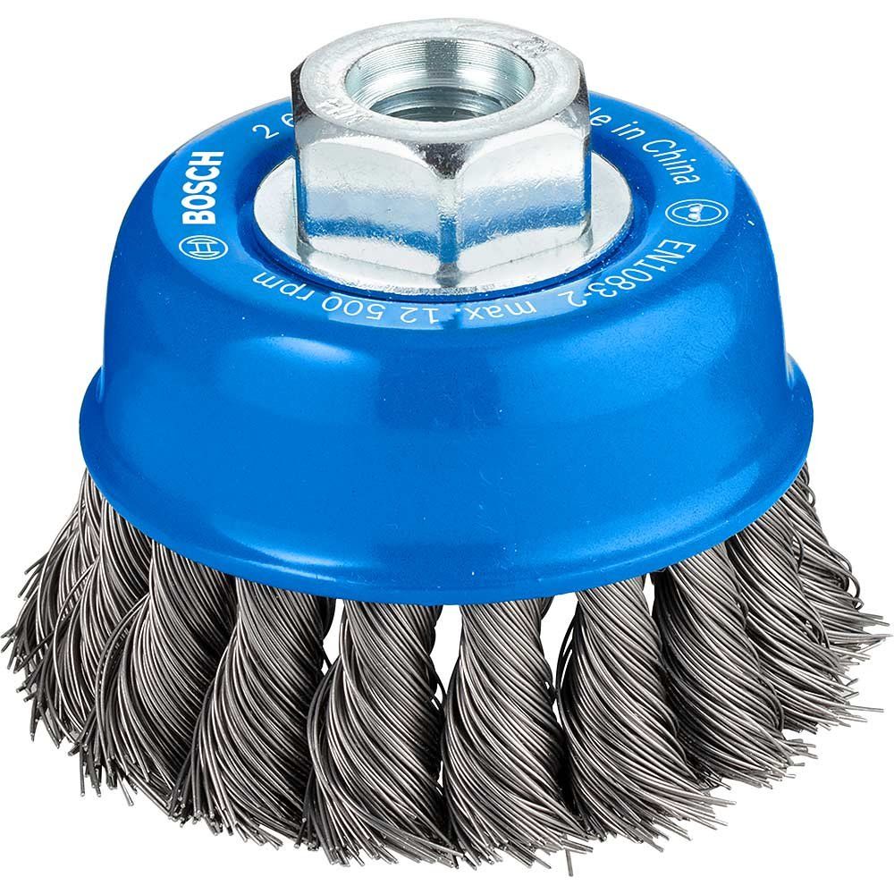 Bosch PRO 0.35mm Knotted Steel Wire Cup Brush 75mm M14 Thread - Image 1
