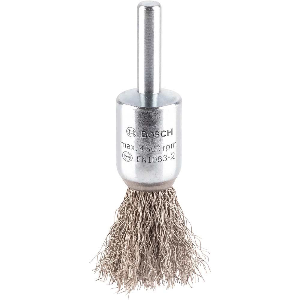 Bosch PRO 0.2mm Crimped Inox Steel Wire Pencil Brush 15mm 6mm Shank - Image 1
