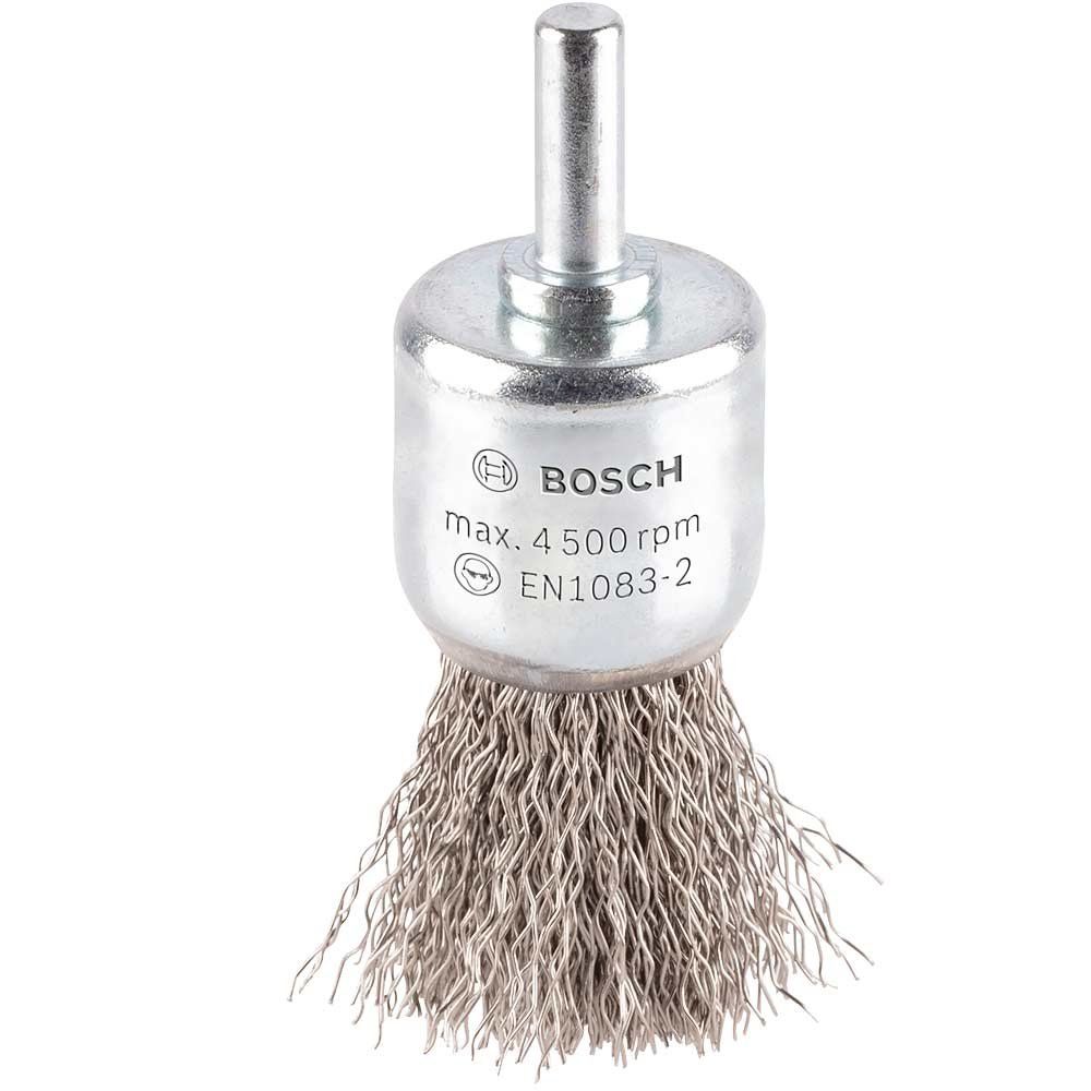 Bosch PRO 0.3mm Crimped Inox Steel Wire Pencil Brush 25mm 6mm Shank - Image 1