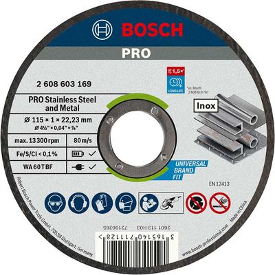 Bosch PRO Rapido Stainless Inox Flat Angle Grinder Fast Cutting Disc 115mm 1mm 22mm
