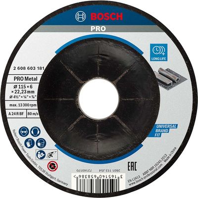 Bosch PRO Depressed Centre Metal Grinding Disc 115mm 6mm 22mm