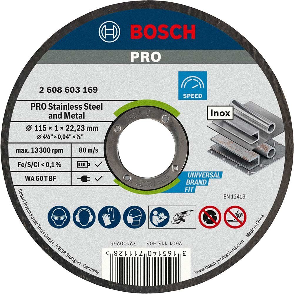 Bosch PRO Rapido Thin Inox Stainless Steel Cutting Disc 115mm Pack of 10 - Image 1