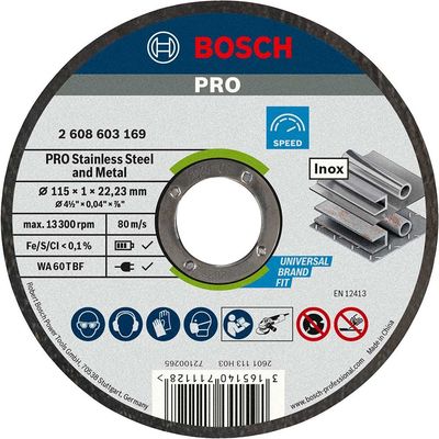 Bosch PRO Rapido Thin Inox Stainless Steel Cutting Disc 115mm Pack of 10