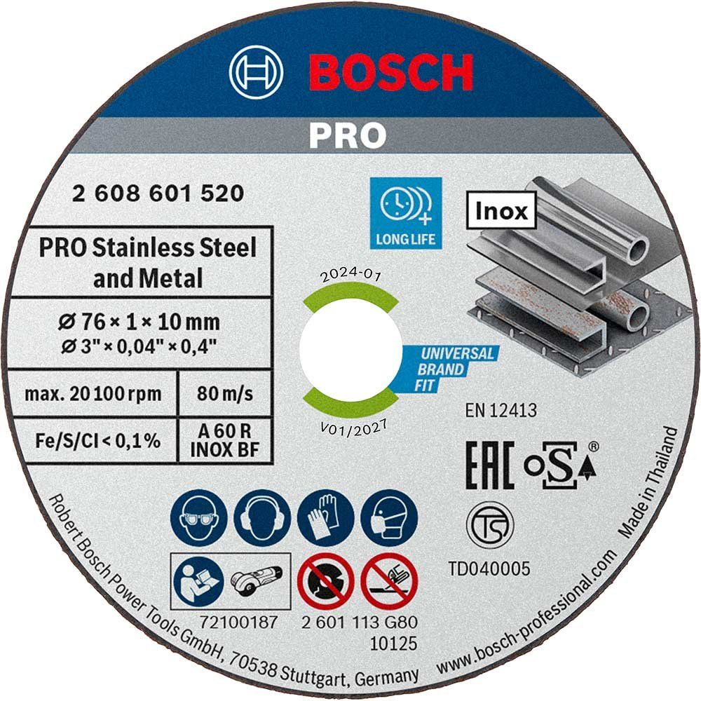 Bosch PRO 76mm Inox Cutting Disc for GWS 12V-76 Pack of 5 76mm 1mm 10mm - Image 1