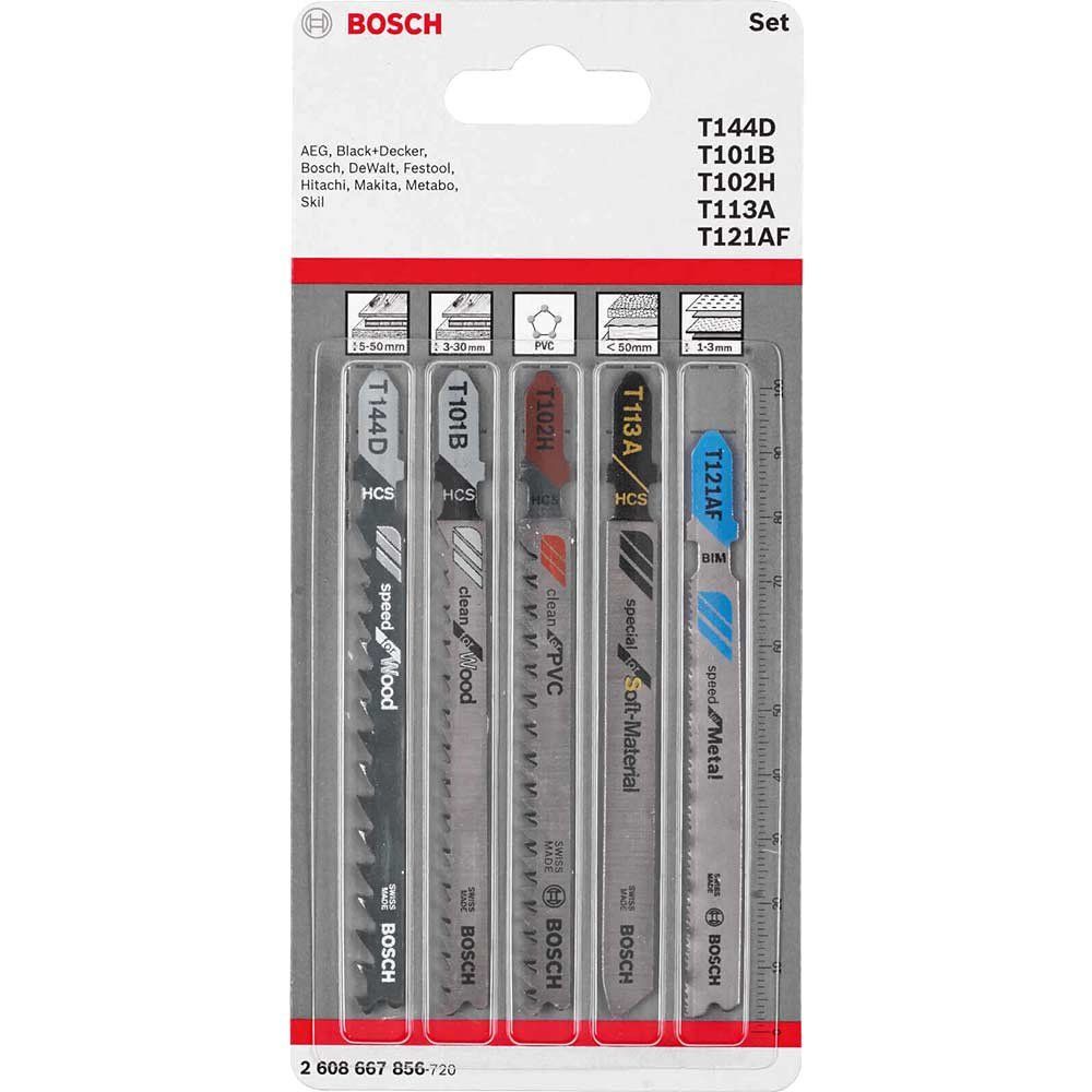 Bosch 5 Piece Jigsaw Blade Set for Wood Plastic Metal and Soft Materials - Image 1