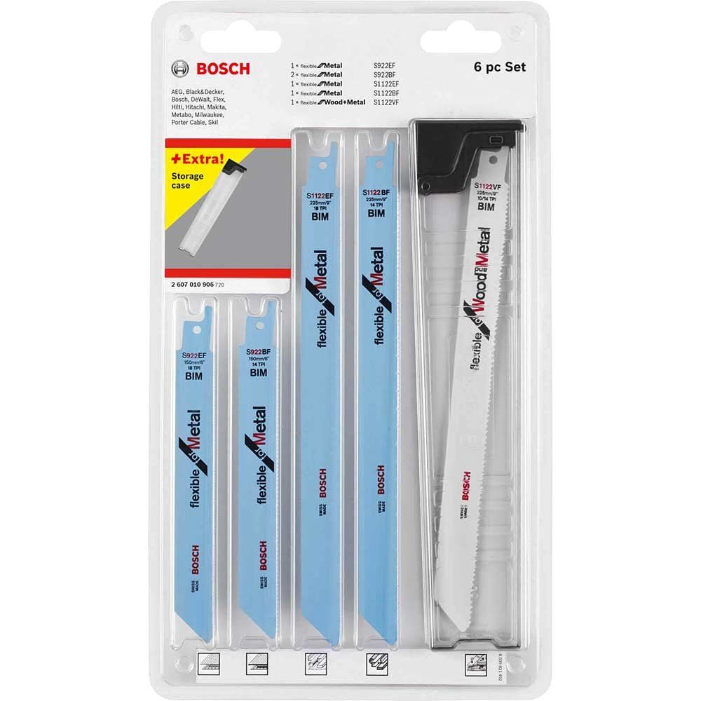 Bosch 6 Piece Wood and Metal Cutting Reciprocating Sabre Saw Blade Set - Image 1