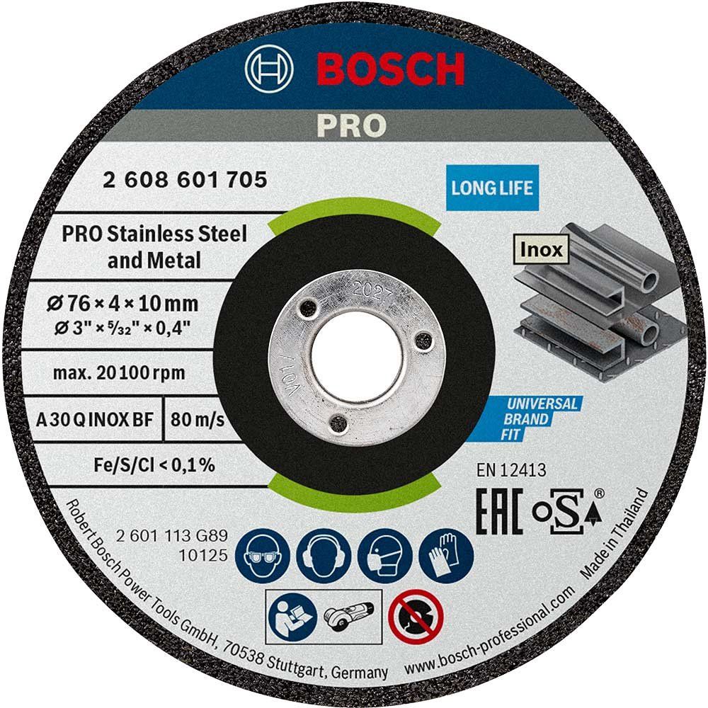 Bosch PRO 76mm Inox Cutting Disc for GWS 12V-76 Pack of 2 76mm 4mm 10mm - Image 1