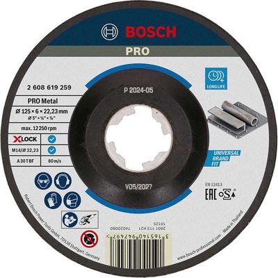 Bosch PRO X Lock Depressed Centre Grinding Disc 125mm 6mm 22mm