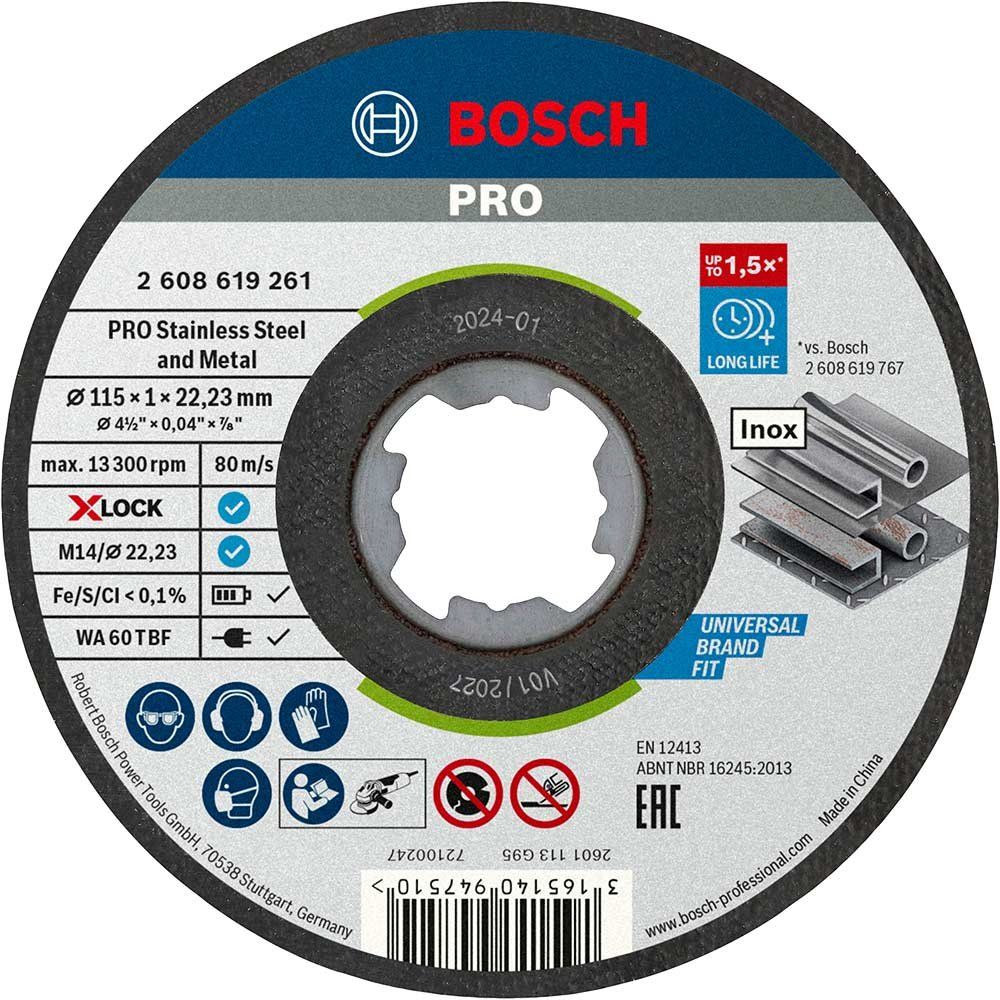 Bosch PRO X Lock Inox Flat Thin Metal Fast Cutting Disc 115mm Pack of 1 - Image 1