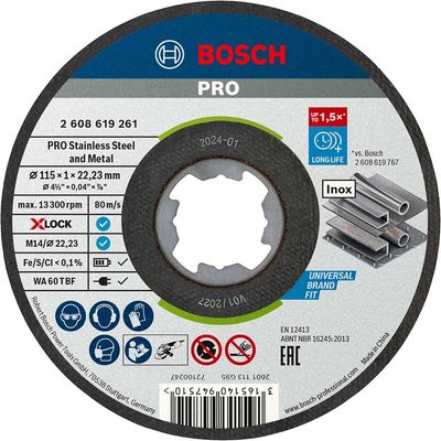 Bosch PRO X Lock Inox Flat Thin Metal Fast Cutting Disc 115mm Pack of 10