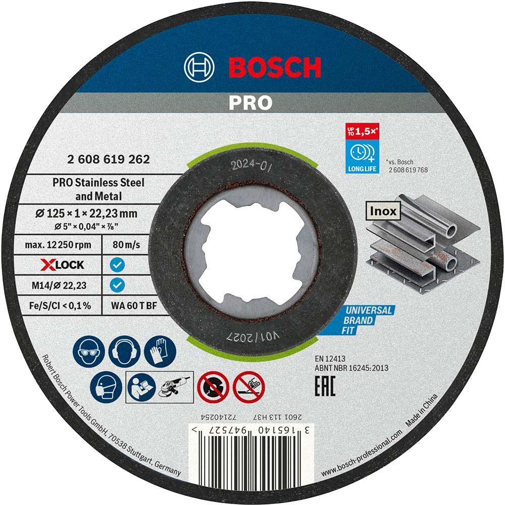 Bosch PRO X Lock Inox Flat Thin Metal Fast Cutting Disc 125mm Pack of 10 - Image 1