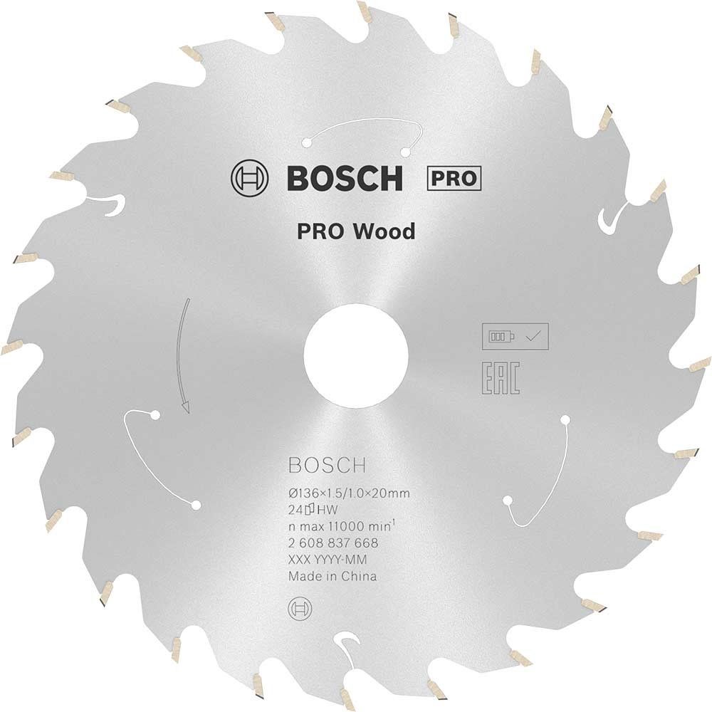 Bosch PRO Cordless Wood Cutting Circular Saw Blade 136mm 24T 20mm - Image 1