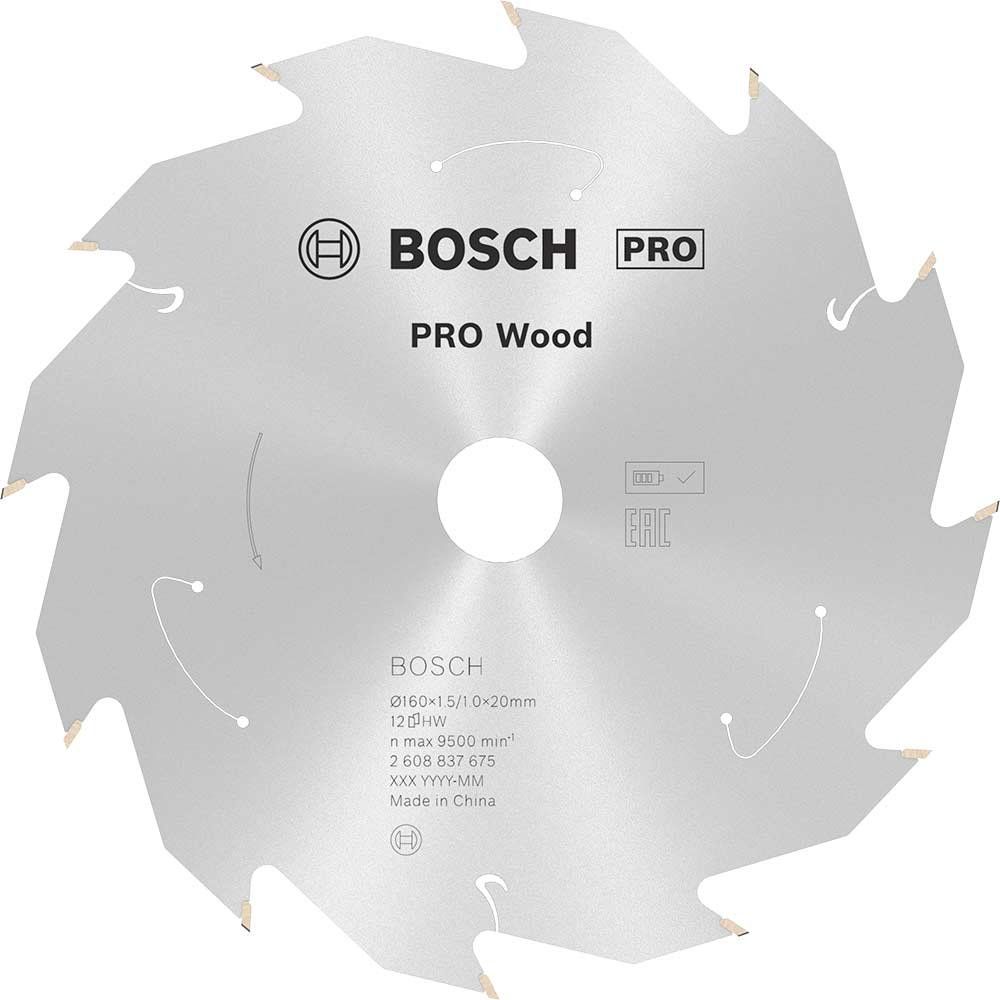 Bosch PRO Cordless Wood Cutting Circular Saw Blade 160mm 12T 20mm - Image 1