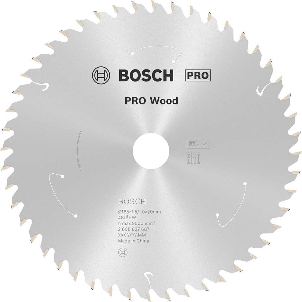 Bosch PRO Cordless Wood Cutting Circular Saw Blade 165mm 48T 20mm - Image 1
