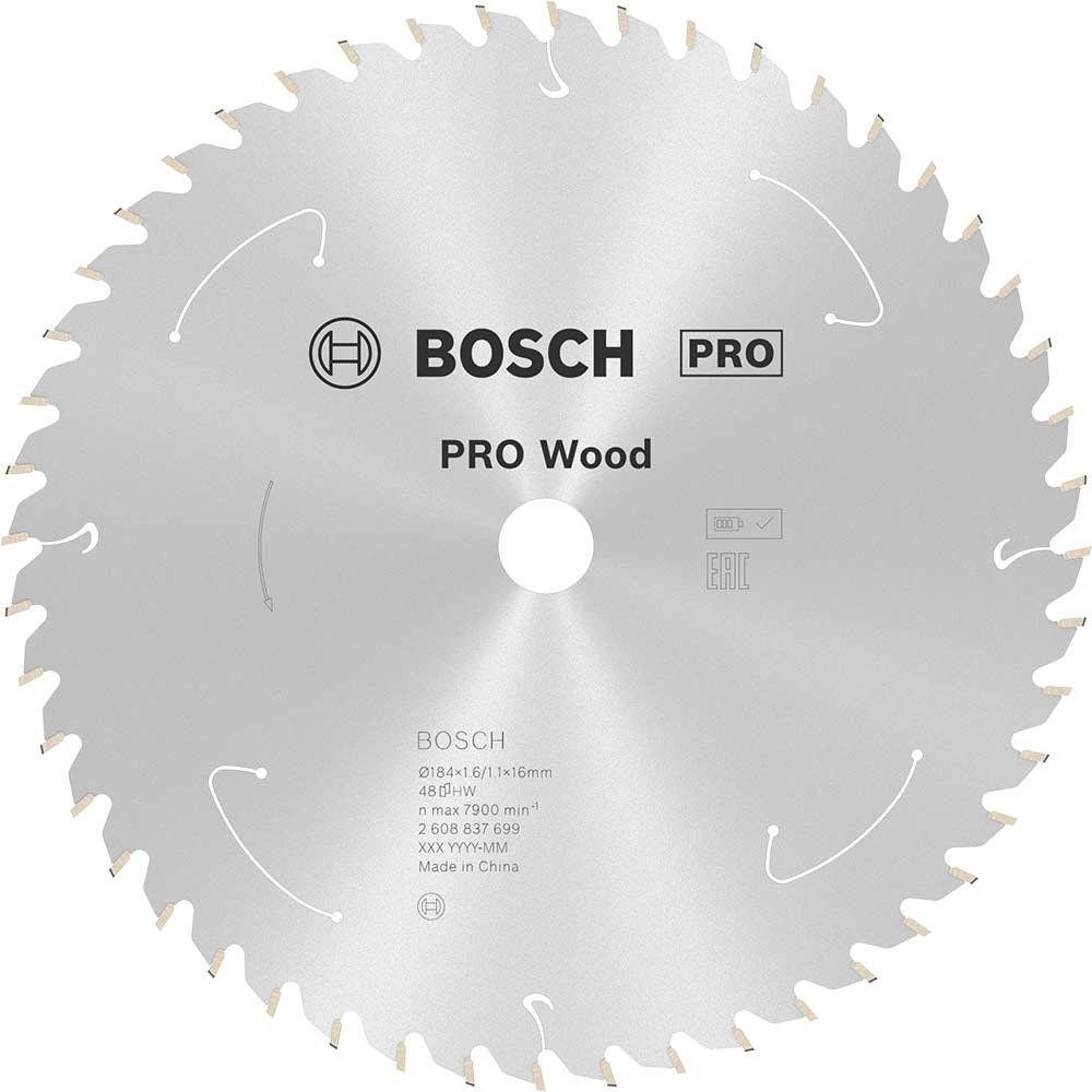 Bosch PRO Cordless Wood Cutting Circular Saw Blade 184mm 48T 16mm - Image 1