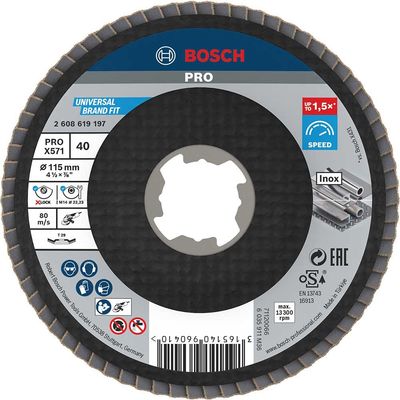 Bosch PRO X Lock Zirconium Abrasive Flap Disc 115mm 40g Pack of 1