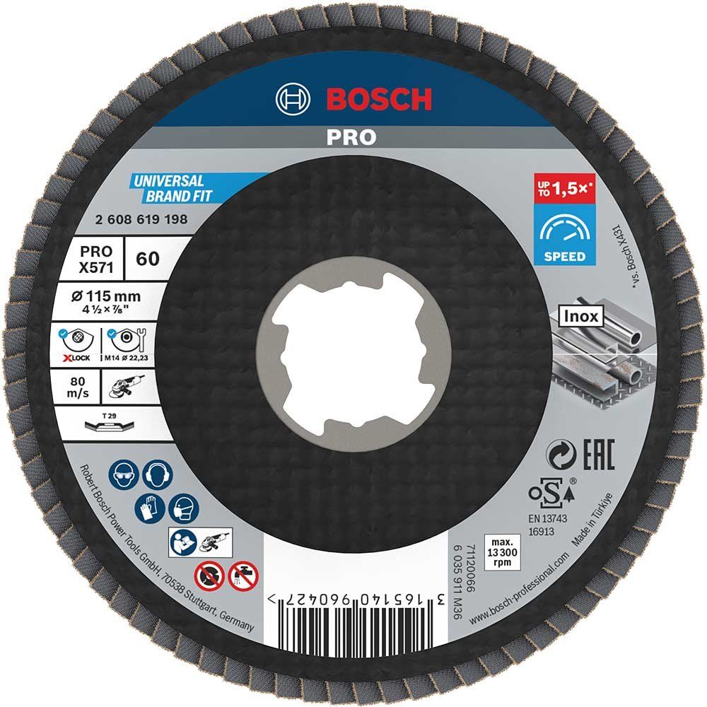 Bosch PRO X Lock Zirconium Abrasive Flap Disc 115mm 60g Pack of 1 - Image 1